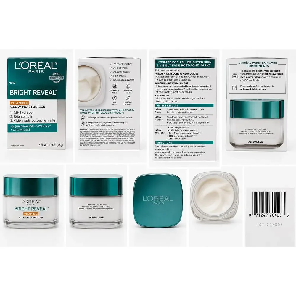 L'Oréal Paris Bright Reveal Vitamin C Glow Moisturizer 1.7 oz New Sealed